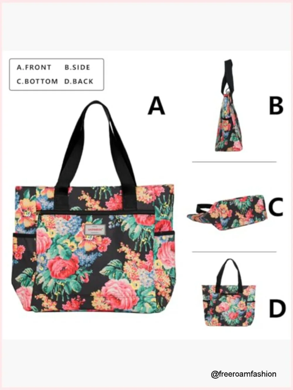 Lightweight Waterproof Nylon Tote Bag with Zipper, Durable Designer Handbag for